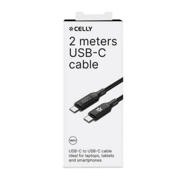 CELLY kabl USB-C sa LED ekranom 100W 2m crni 2