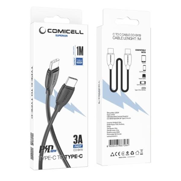 COMICELL kabl USB-C Superior CO-BX19 (Fast 60W 3A) 1m crni 3
