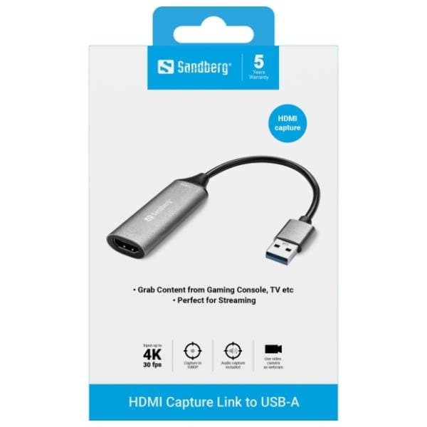 SANDBERG konverter HDMI Capture Link (ž) na USB-A (m) 134-19 1