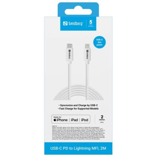 SANDBERG konverter kabl USB-C PD na Lightning MFi (m/m) 136-59 2m 1