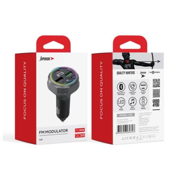 SUPERIOR auto punjač C63 QC 3.0 PD 30W FM 1