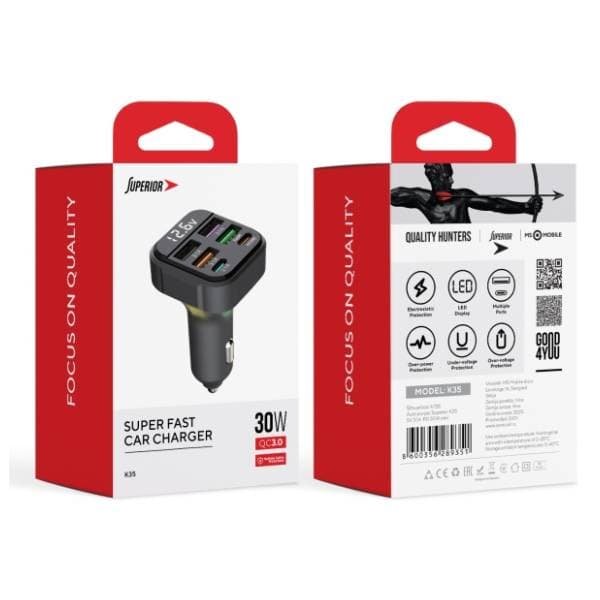 SUPERIOR auto punjač K35 5V 3.1A/ PD 30W 1