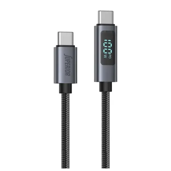 SUPERIOR kabl USB-C sa LED ekranom SU-K107 (100W 5A) 1m crni 0