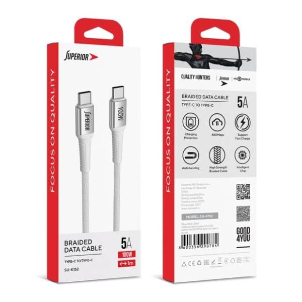 SUPERIOR kabl USB-C SU-K152 (Fast 100W 5A) 1m beli 2
