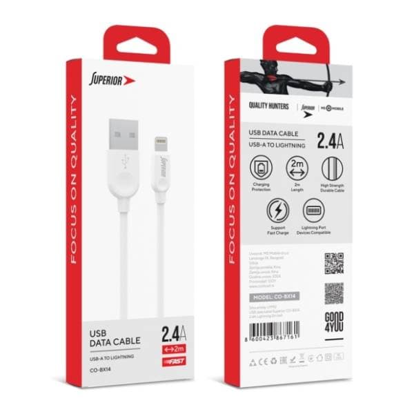 SUPERIOR konverter kabl USB-A na Lightning CO-BX14 (2.4A) 1m beli 2