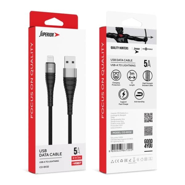 SUPERIOR konverter kabl USB-A na Lightning CO-BX32 (5A) 1m crni 3