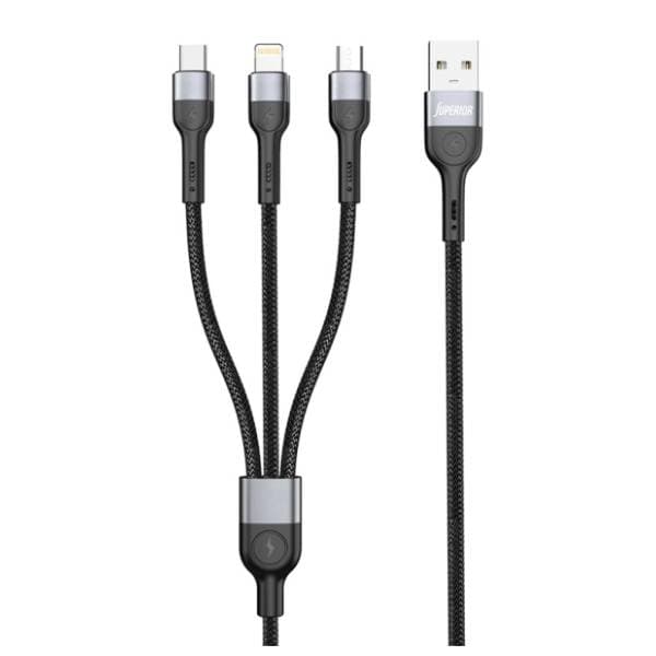 SUPERIOR konverter kabl USB-A na Lightning/Micro USB/USB-C SU-K106 1m crni 0