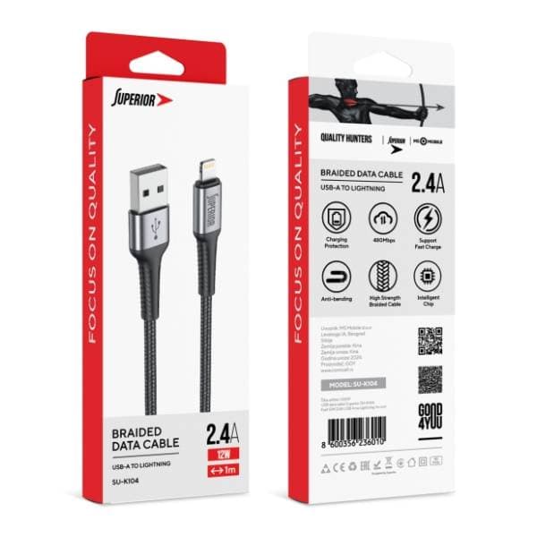 SUPERIOR konverter kabl USB-A na Lightning SU-K104 (Fast 12W 2.4A) 1m crni 3