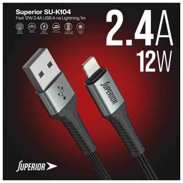 SUPERIOR konverter kabl USB-A na Lightning SU-K104 (Fast 12W 2.4A) 1m crni 4