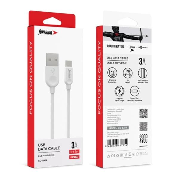 SUPERIOR konverter kabl USB-A na USB-C CO-BX14 (3A) 1m beli 2