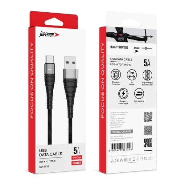 SUPERIOR konverter kabl USB-A na USB-C CO-BX32 (5A) 1m crni 3