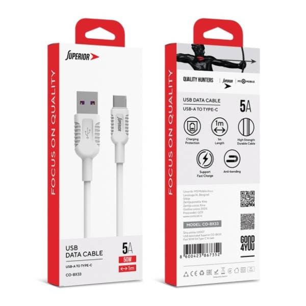 SUPERIOR konverter kabl USB-A na USB-C CO-BX33 (Fast 50W 5A) 1m beli 3