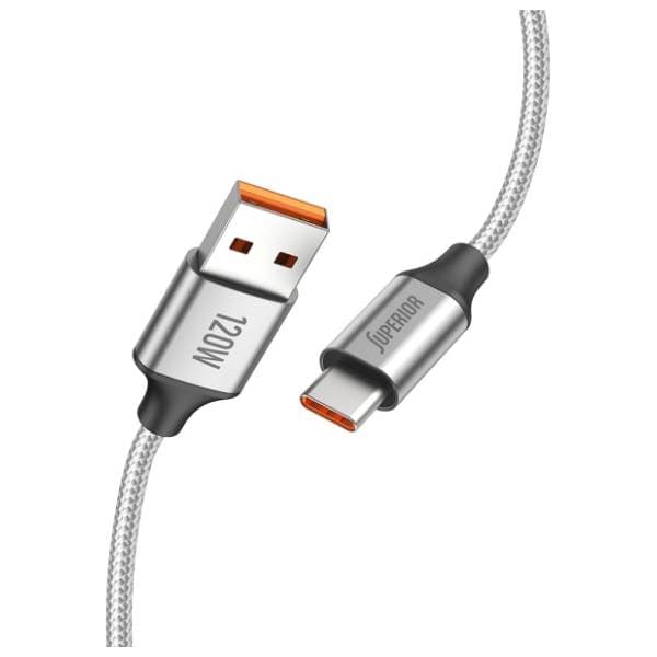 SUPERIOR konverter kabl USB-A na USB-C SU-K100 (Fast 120W 6A) 1m srebrni 2