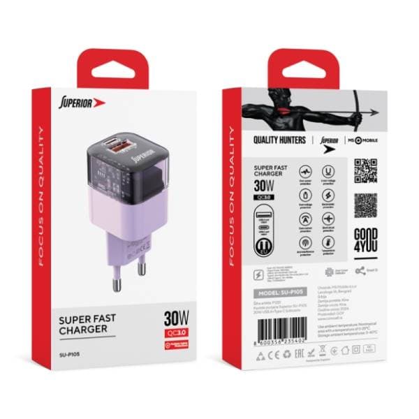 SUPERIOR punjač SU-P105 30W Super Fast USB A QC3.0+Type C 1