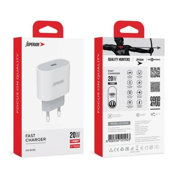 SUPERIOR punjač CO-DC55 Fast PD Type C 20W 3A/ beli 2