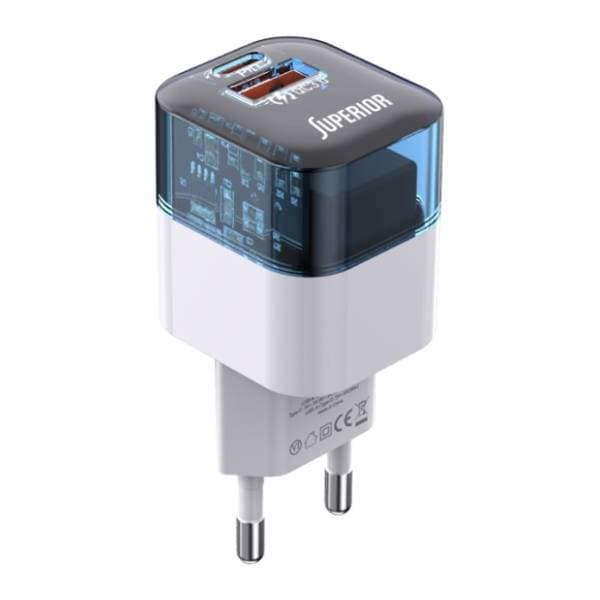 SUPERIOR punjač SU-P105 30W Super Fast USB A QC3.0+Type C beli 0