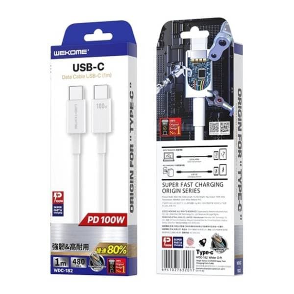WEKOME kabl USB-C WDC-182 (za Superbrzo punjenje) 100W 1m beli 1