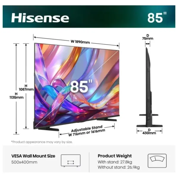 HISENSE Hi-QLED televizor 85'' 4K 85E7S 3