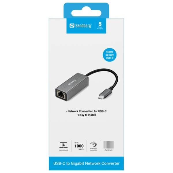 SANDBERG konverter USB-C (m) na RJ-45 (ž) USB-C Gigabit Network 136-04 1