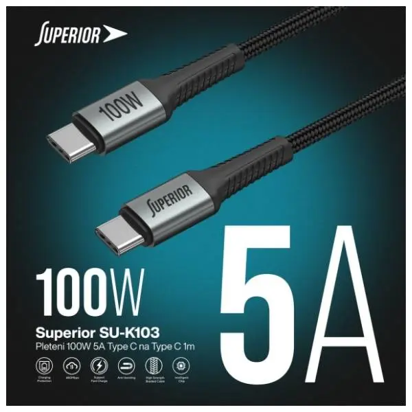 SUPERIOR kabl USB-C SU-K103 Fast (100W 5A) 1m Grey 4
