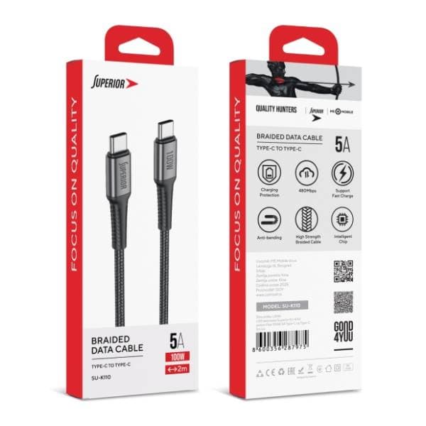 SUPERIOR kabl USB-C SU-K110 Fast (100W 5A) 2m Grey 2